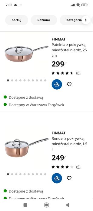Garnki patelnie Ikea miedziane stalowe finmat komplet za ćwierć ceny