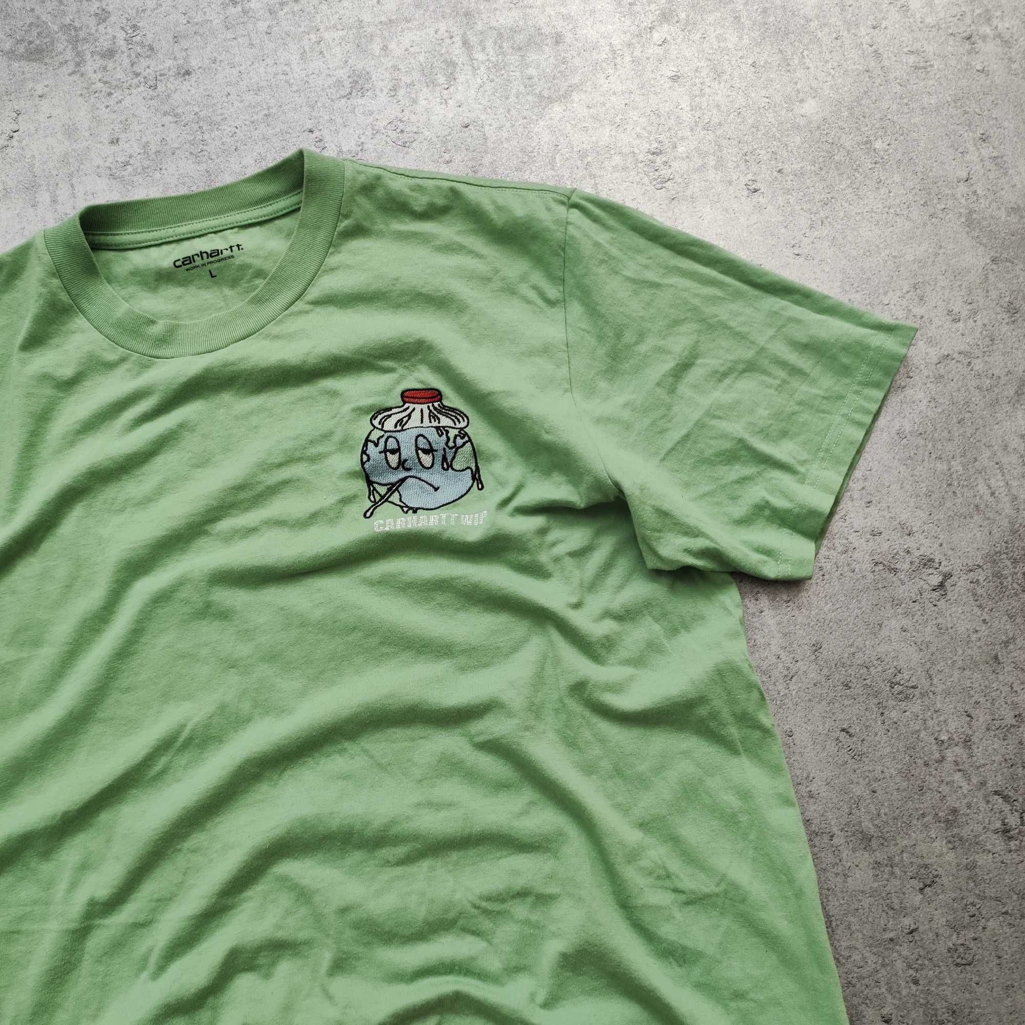 MĘSKA Koszulka Bawełna Zielona Logo Haft Ziemia PREMIUM Carhartt WIP