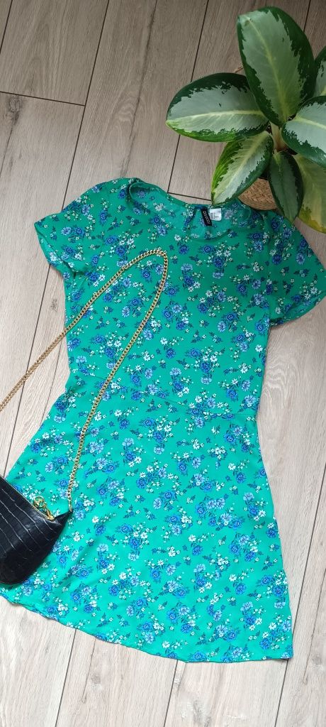 Wiosenna zielona sukienka z wiskozy 100% roz. S H&M Wiosna 2025 floral