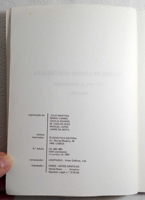 Livro Textos de Lingua Portuguesa – Volume I - 11º ano