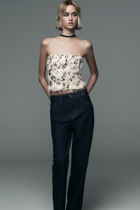 Топ в пайетку з пір'ям zara new новий