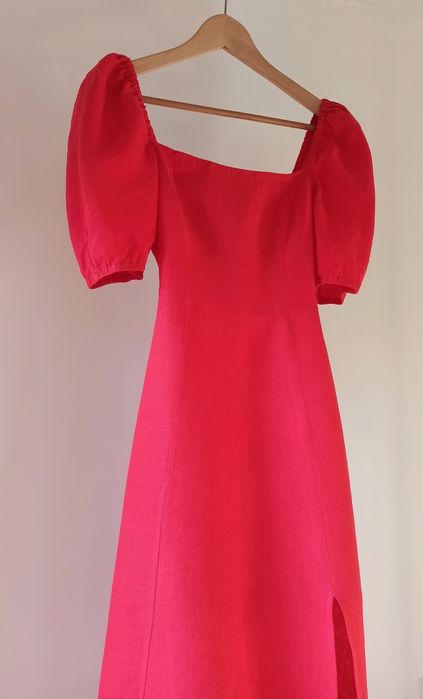 Czerwona lniana długa sukienka & Other Stories