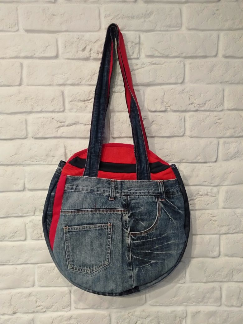Torba na ramię kratkowo handmade