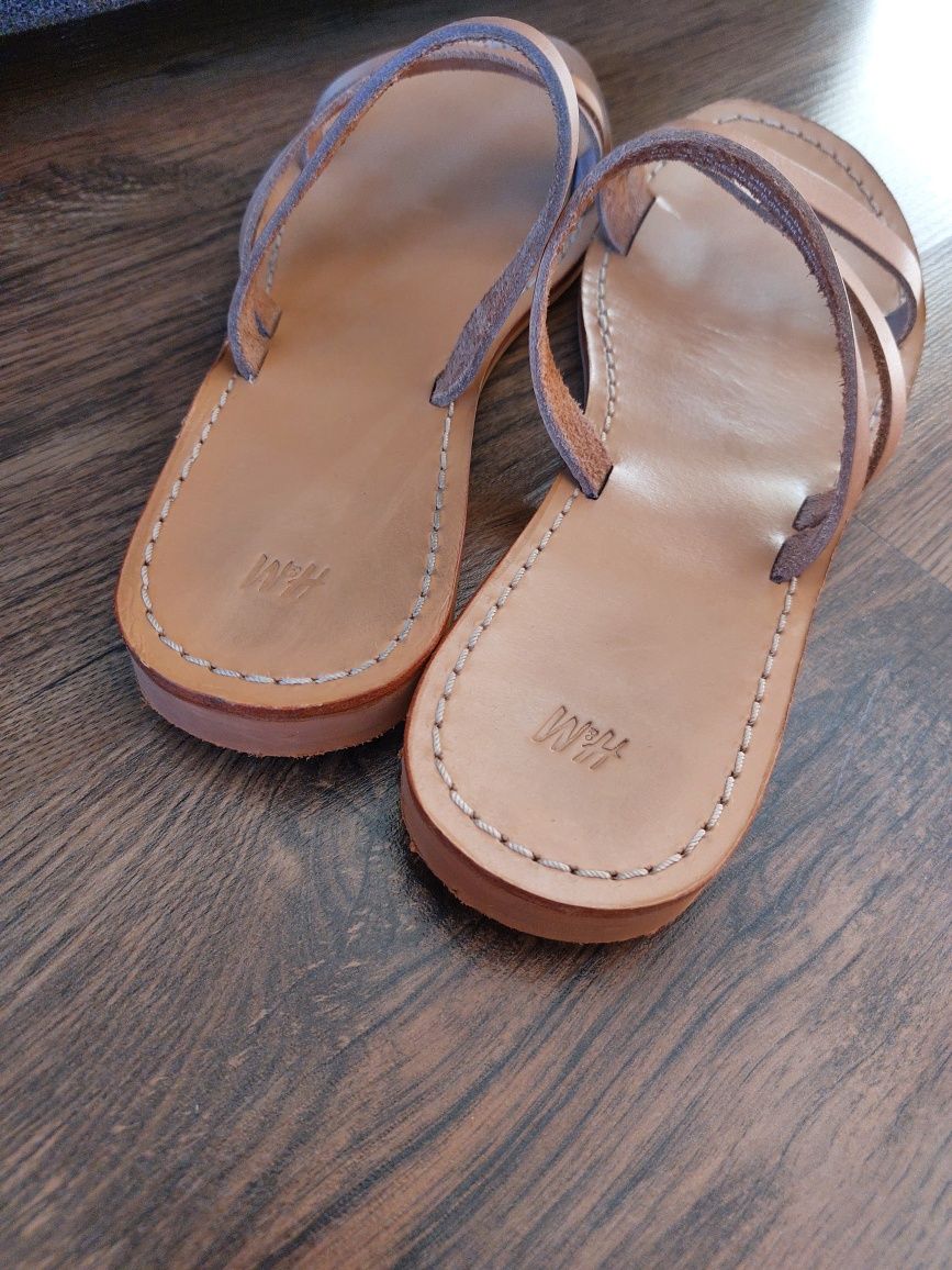 Klapki z naturalnej skóry 38 H&M bdb