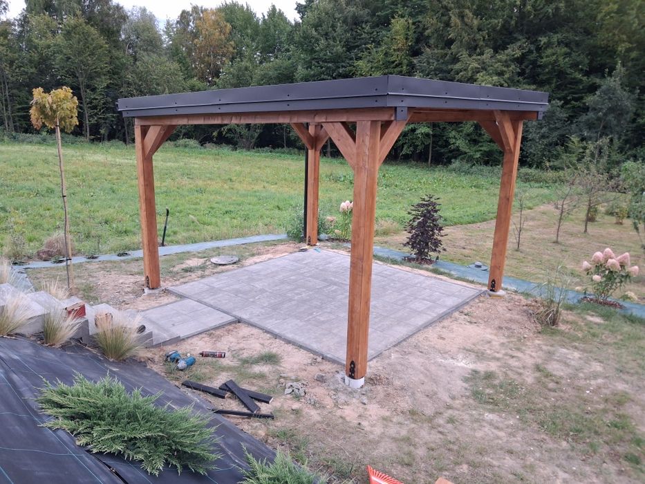 Zadzaszenie bali, tarasu wiata drewniana garaż balia jacuzzi