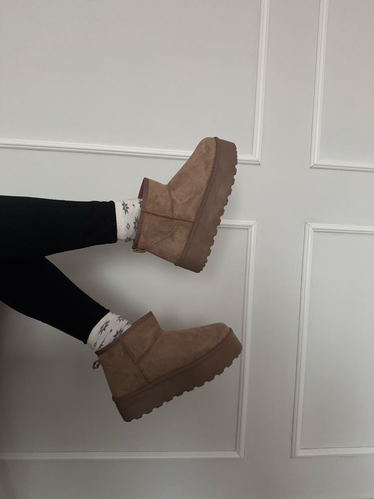 NOWE piekne eleganckie cieple zimowe śniegowce botki z misiem w środku