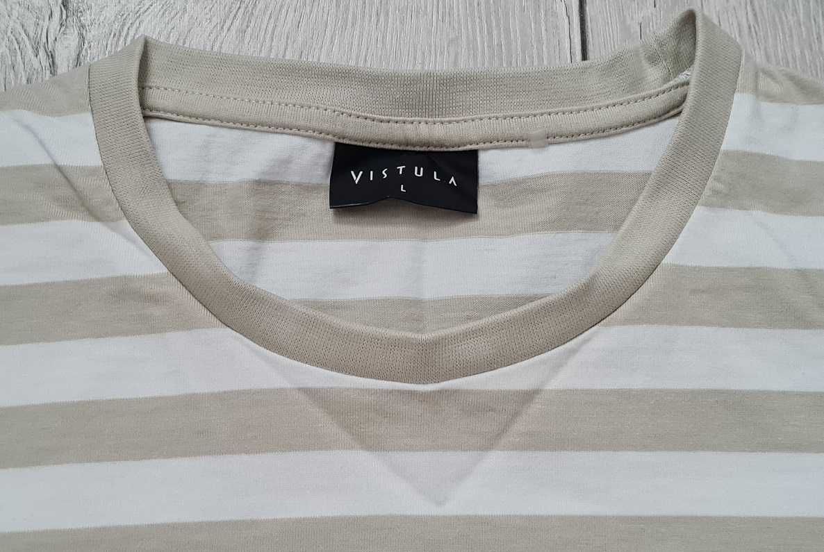 NOWA Koszulka męska/T-shirt w pasy VISTULA (rozmiar M/L) BEŻOWA