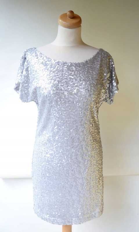 Sukienka Cekiny Vila S 36 Srebrna Oversize Cekinki