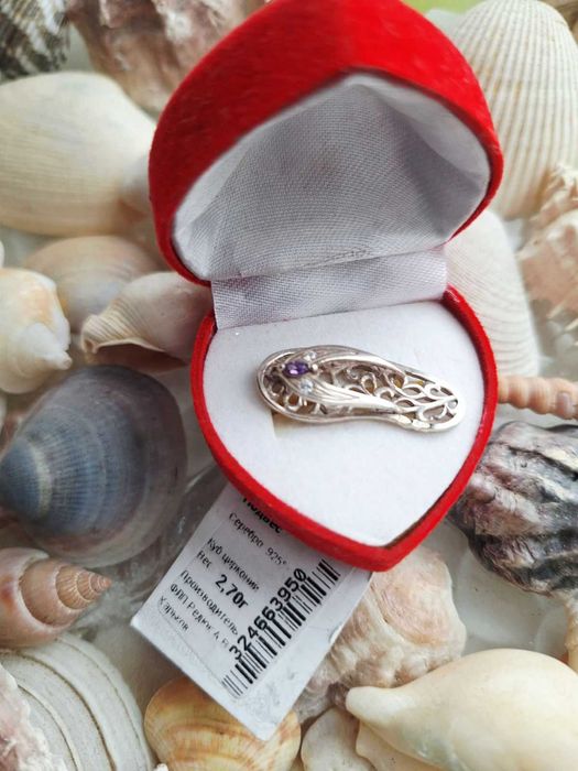 Подвеска серебро с 3 фионитами в виде туфельки новая хороший подарок