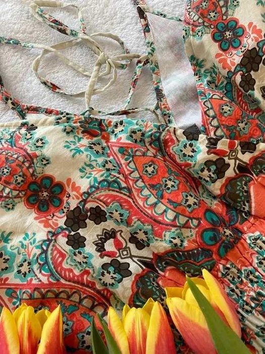 Kolorowa sukienka letnia L/XL – długa, boho, przewiewna, bawełna