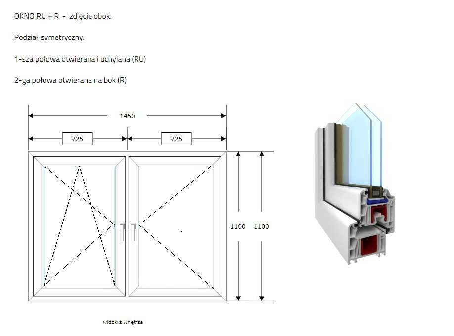 Okno 145x140 PCV  2 skrzydłowe RU+R OD RĘKI!!! WYSYŁKA CAŁA POLSKA