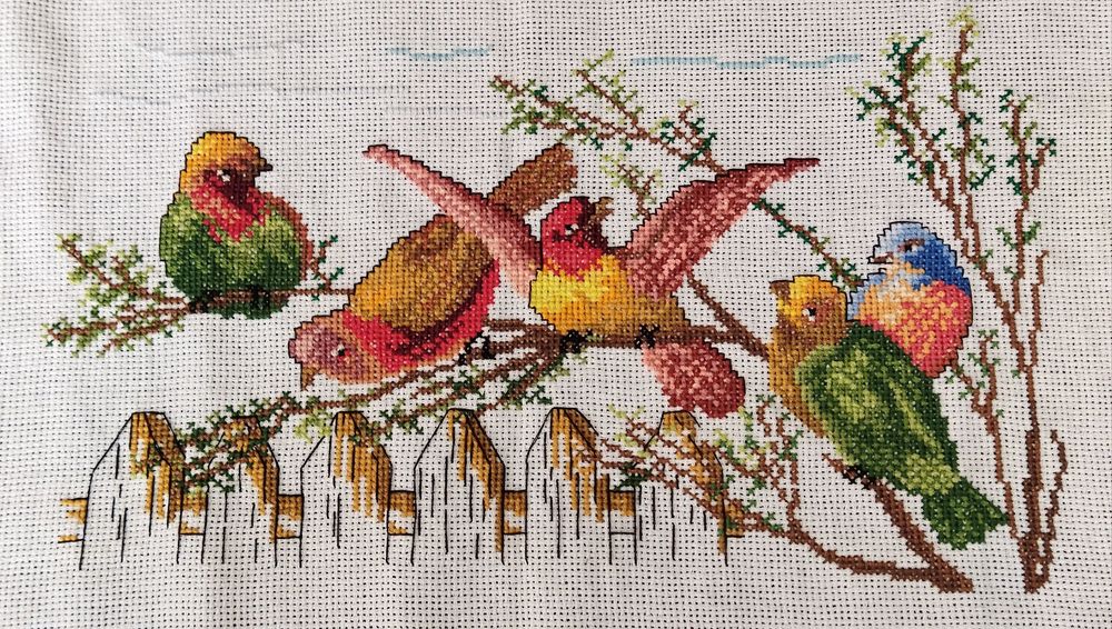 Obraz obrazek haft krzyżykowy rękodzieło duży ptaki 58x36