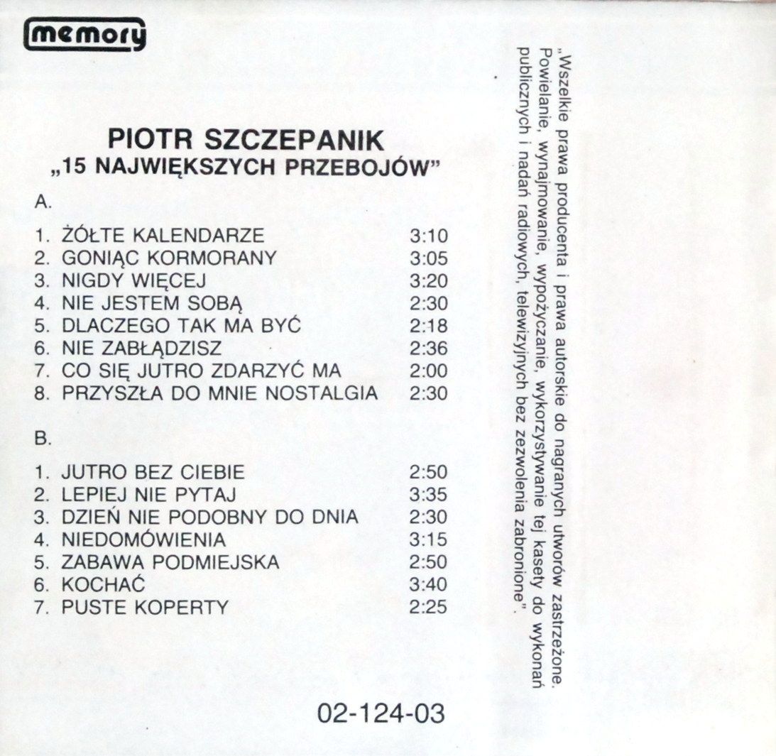 Piotr Szczepanik - 15 Największych Przebojów (kaseta) BDB