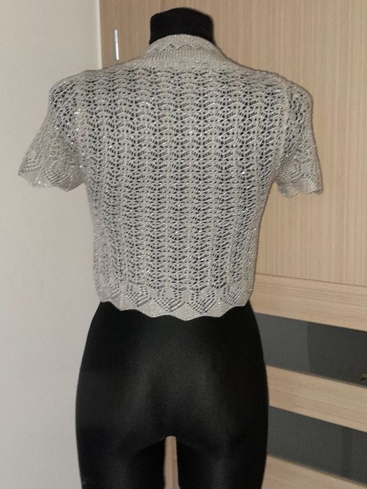 XS/S 34/36 Bolerko damskie srebrne sylwester wesele karnawał