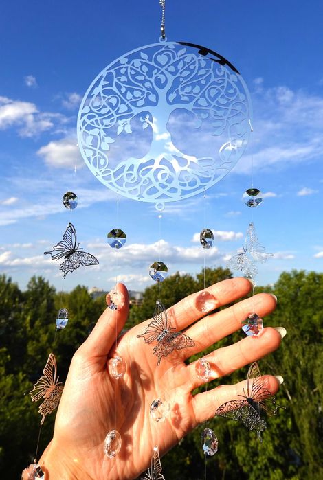 Łapacz Snów Słońca DRZEWKO SZCZĘŚCIA ZAWIESZKA z Motylami Bezbarwna