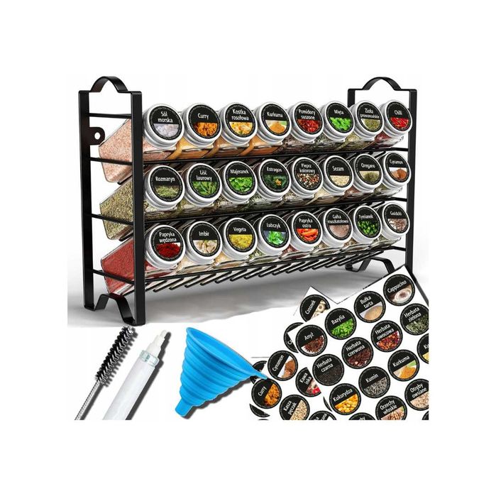 Organizer Na Przyprawy 24 Szklane Słoiczki Pojemniki +144 Naklejki