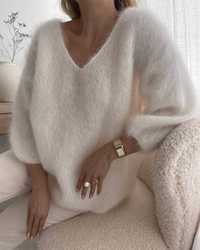 Sweter kremowy moherowy biały ecru kid moher Premium Zara H&m M