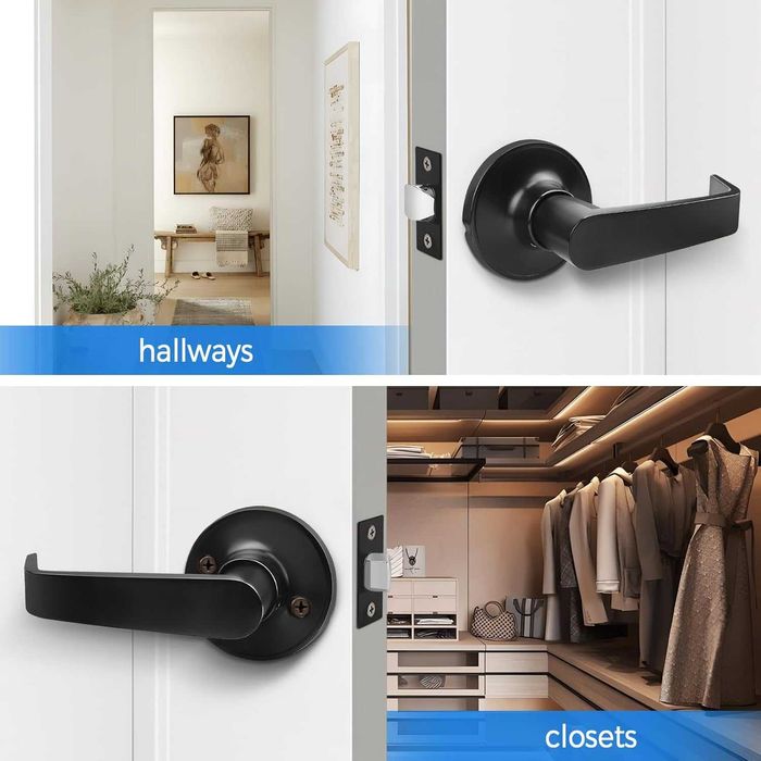 PinLin 6 sztuk matowych czarnych klamek do drzwi