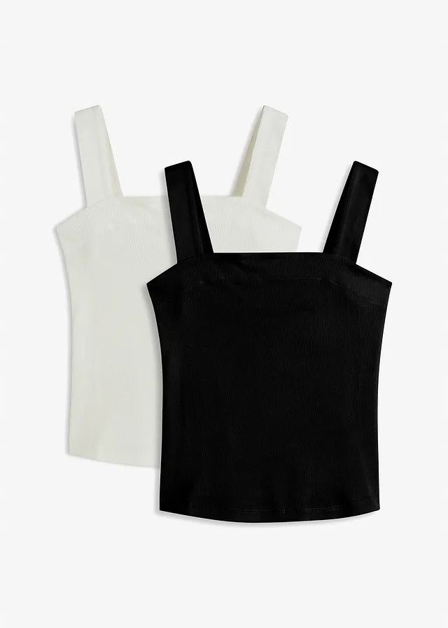 B.P.C 2-pak krótki top w prążek bawełniany szerokie ramiączka r.36/38