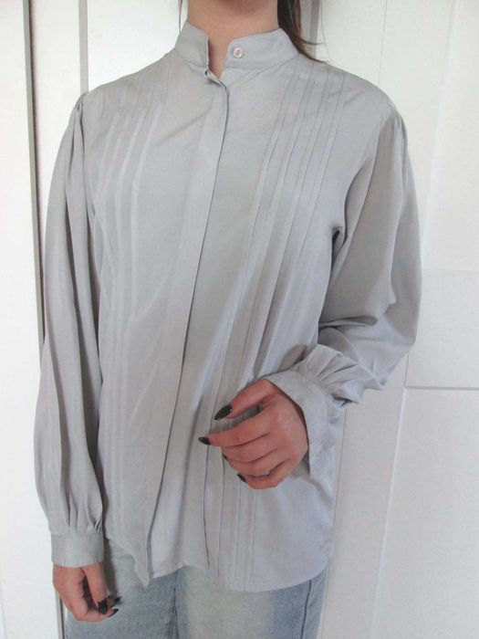 Bluzka vintage szara szerokie rękawy plisy M L 38 40