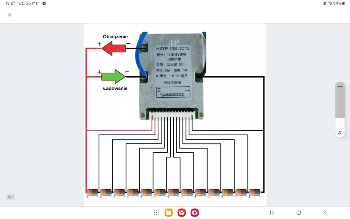 BMS 13S 48V 20A/10A + kable z wtyczką