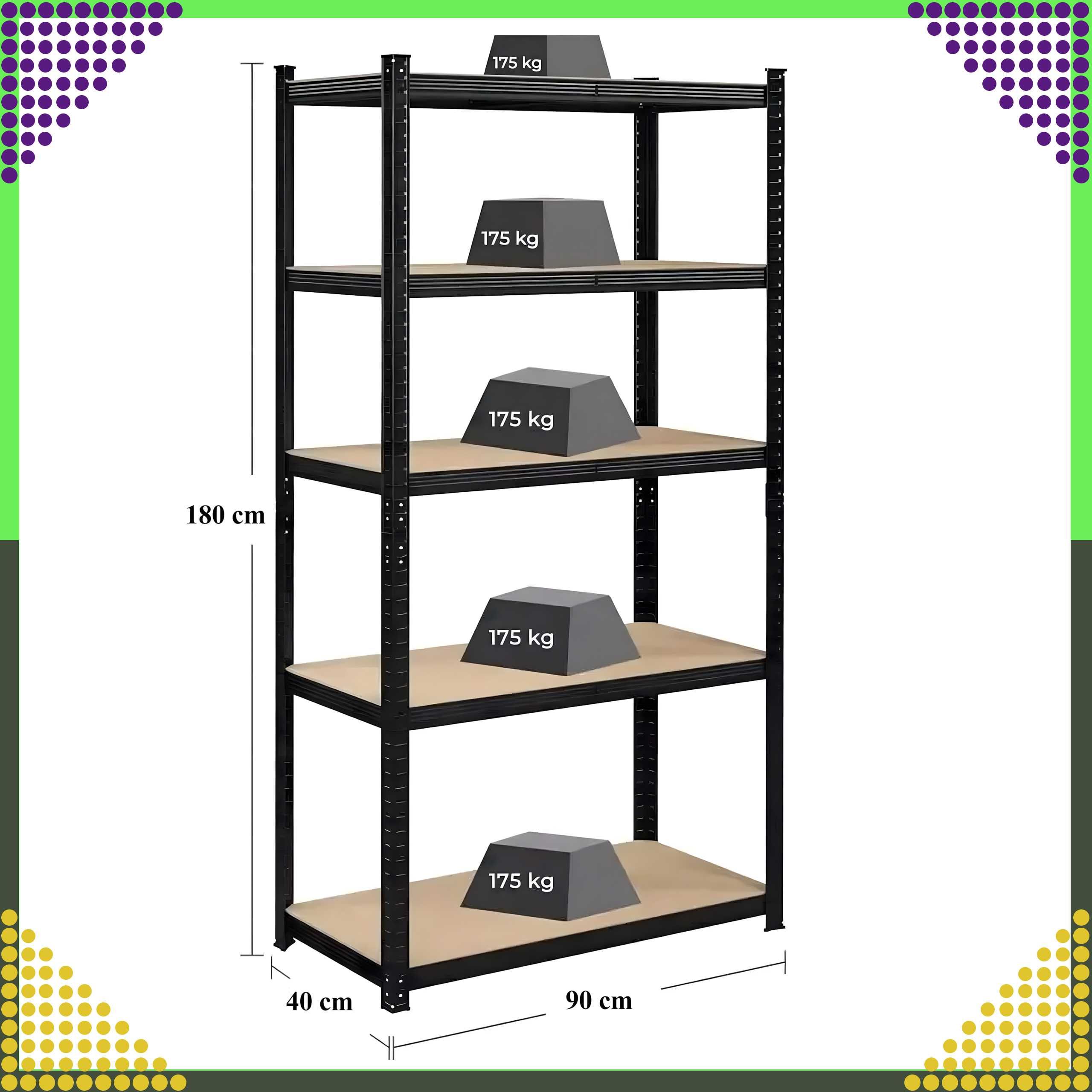 Regał Metalowy Magazynowy Warsztatowy Garażowy 180x90x40 Piwnica875 kg