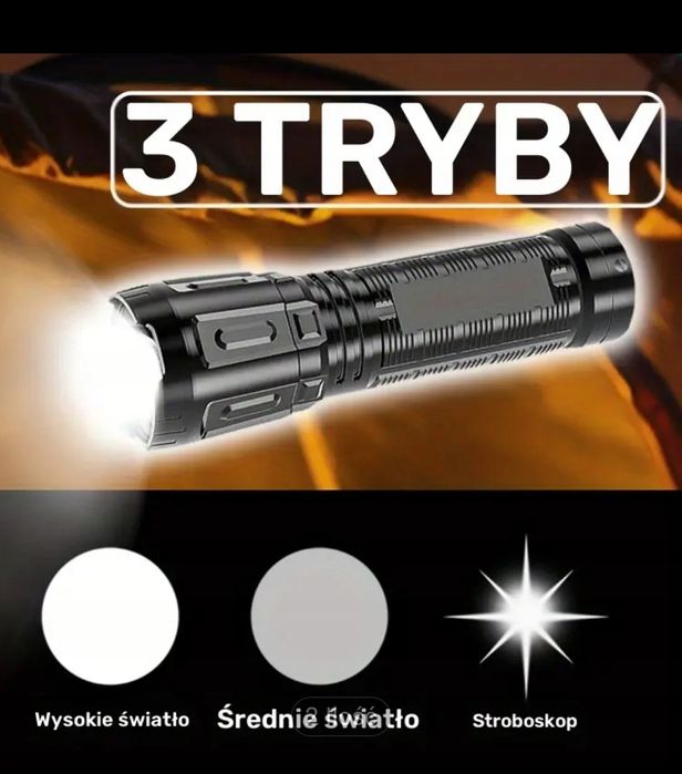 Kieszonkowa Latarka USB LED Ultra Jasna 9cm 3 Tryby Stroboskop Aku
