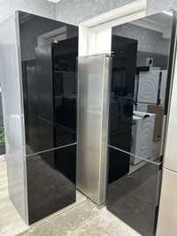 Чорний холодильник двокамерний 2м чорне скло noFrost premium BioFresh