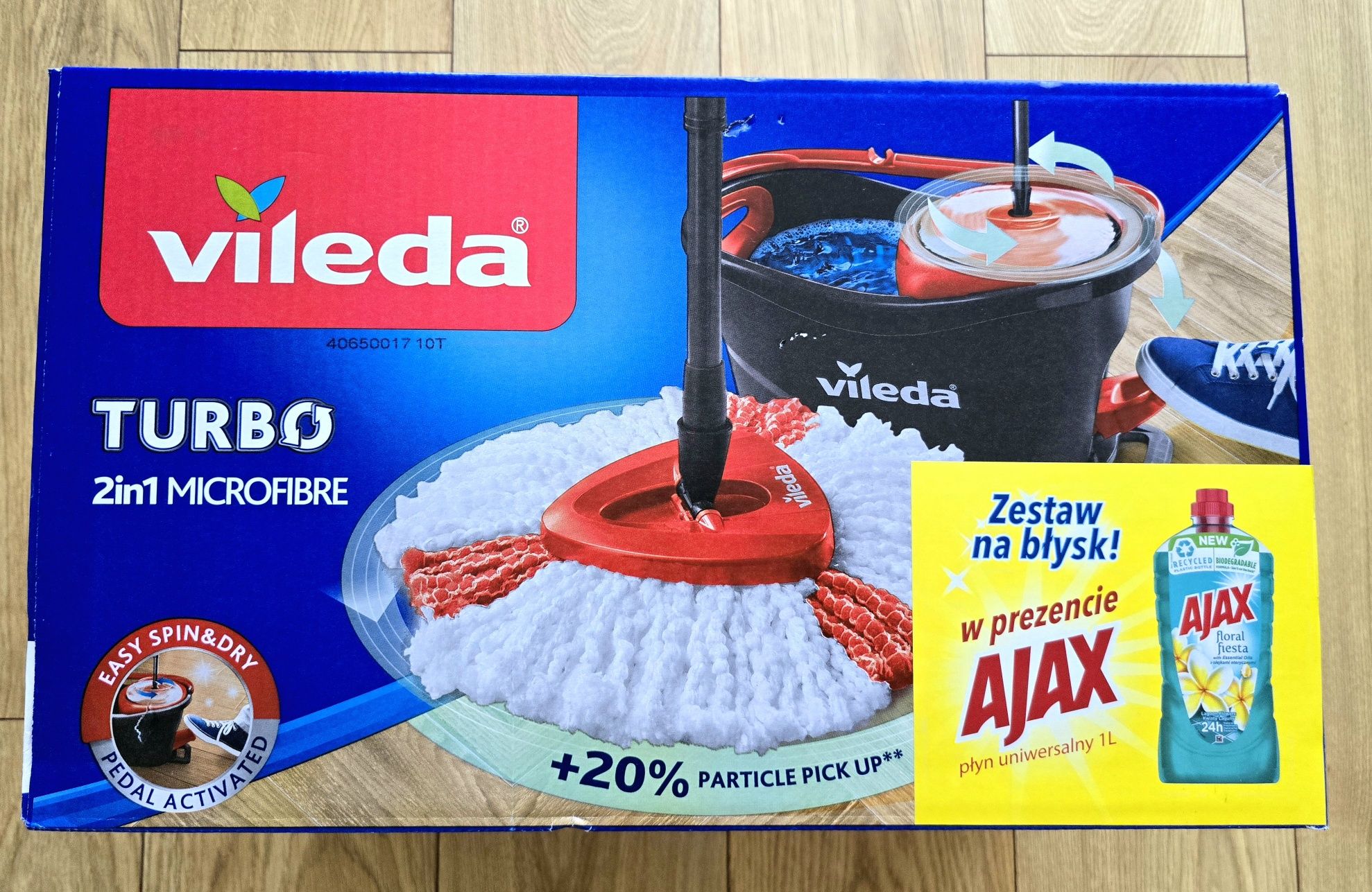 Mop z wyciskaczem Vileda Turbo 2w1 + Ajax microfibre mop okrągły

105