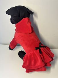 Ubranko czerwona welurowa sukienka dla psa typu york S