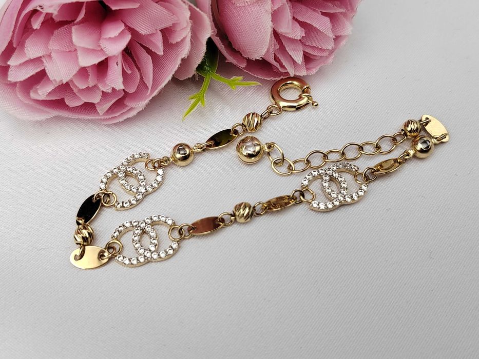 NOWA Złota Bransoletka CC Białe 19cm / Złoto 585