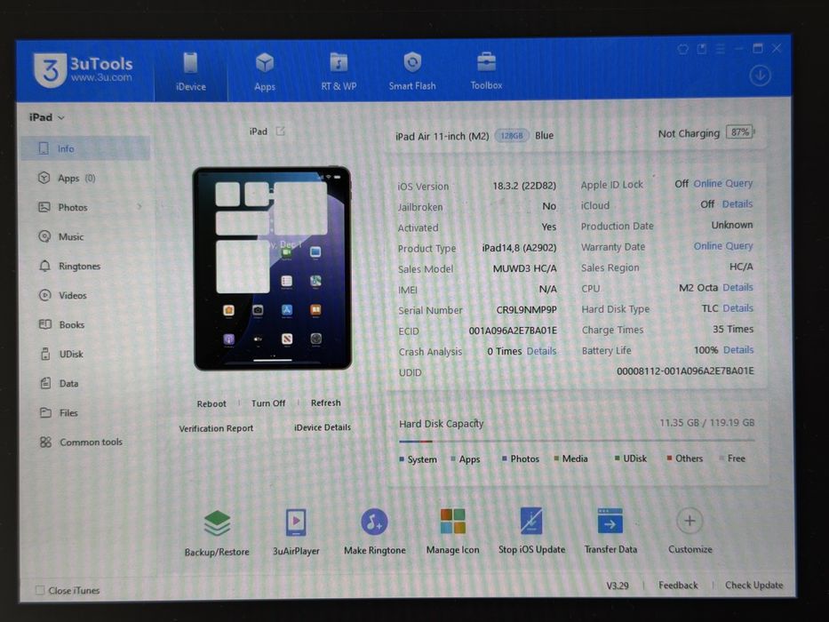 iPad Air 6 (A2902) - Apple M2 - 128GB - pęknięty - faktura VAT 23%