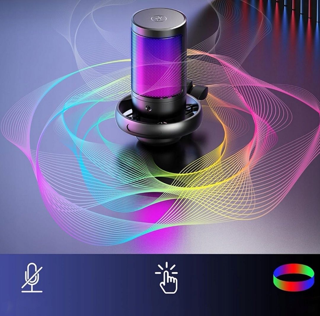 Gamingowy Mikrofon RGB z Przycisk Mute i Pop Filtrem