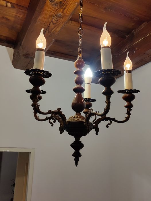 Żyrandol mosiężny 5 ramienny + kinkiety