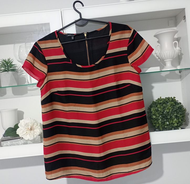 LAURA ASHLEY 36-38 jak NOWA bluzka ZIP PROSTA LUŹNA paski zamek