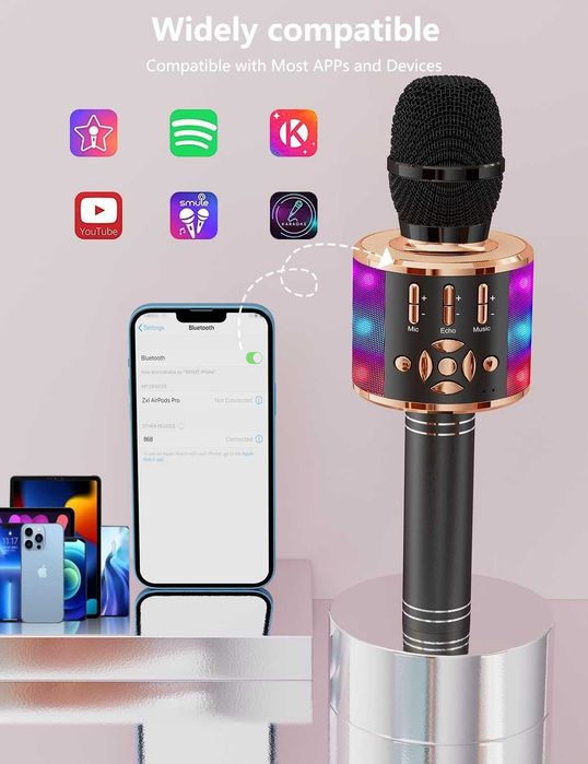 BONAOK bezprzewodowy mikrofon Karaoke, mikrofon Bluetooth