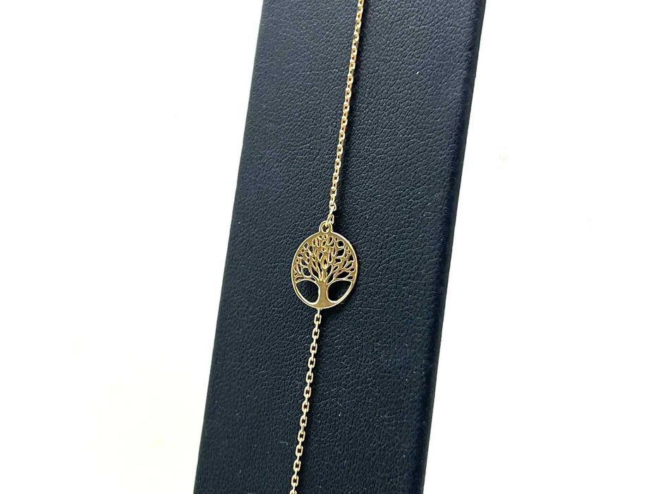 Piękna złota bransoletka na nogę drzewo  1,15G 585 25CM