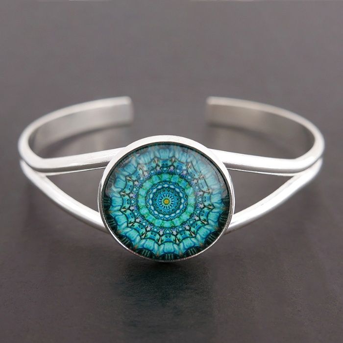 Bransoletka szeroka metal bangle turkus mandala boho etno NA PREZENT