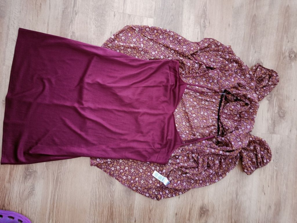 Sukienka damska 42 XL kobieca Boho midi bordowa cienutka