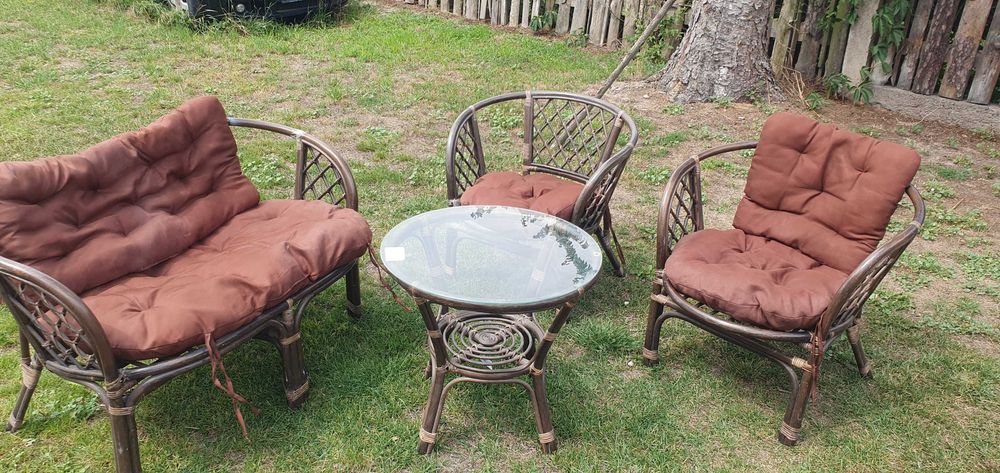 Meble ogrodowe balkonowe ratan - zestaw poduszki stolik krzesła ławka