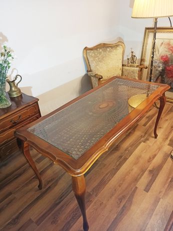 Angielska ława w stylu Chippendale ratan ludwikowskim stół antyk
