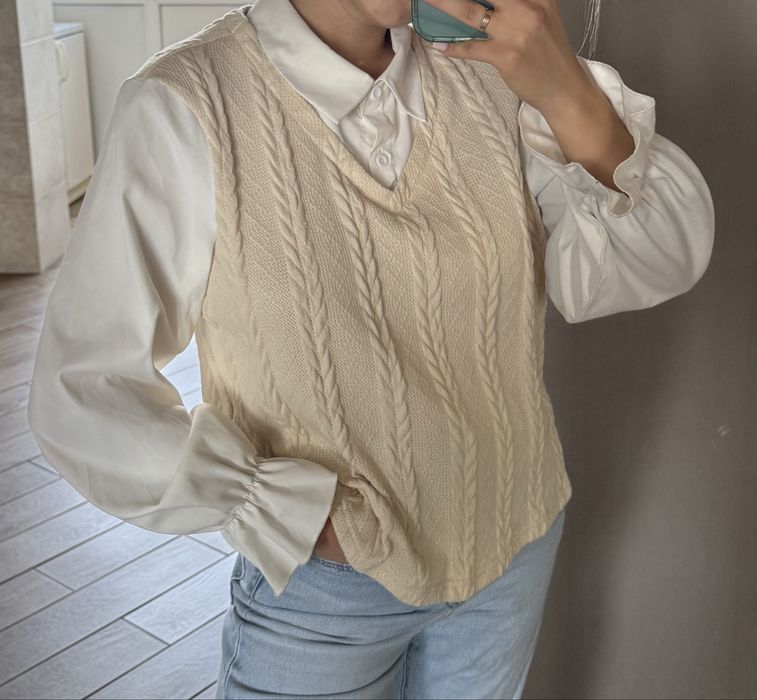 Блуза + в’язаний жилет комплект