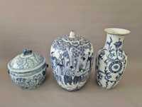 Conjunto de 3 potes asiáticos em azul e branco