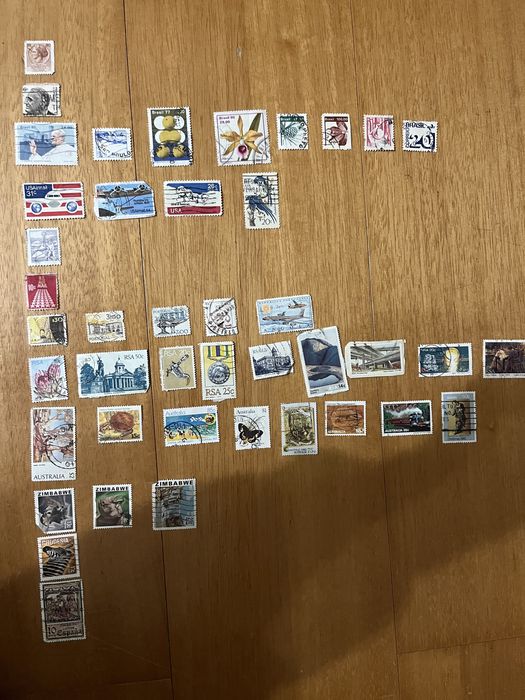 46 selos países Austrália, RSA, Zimbabué rhodesia, Pt Brasil, USA