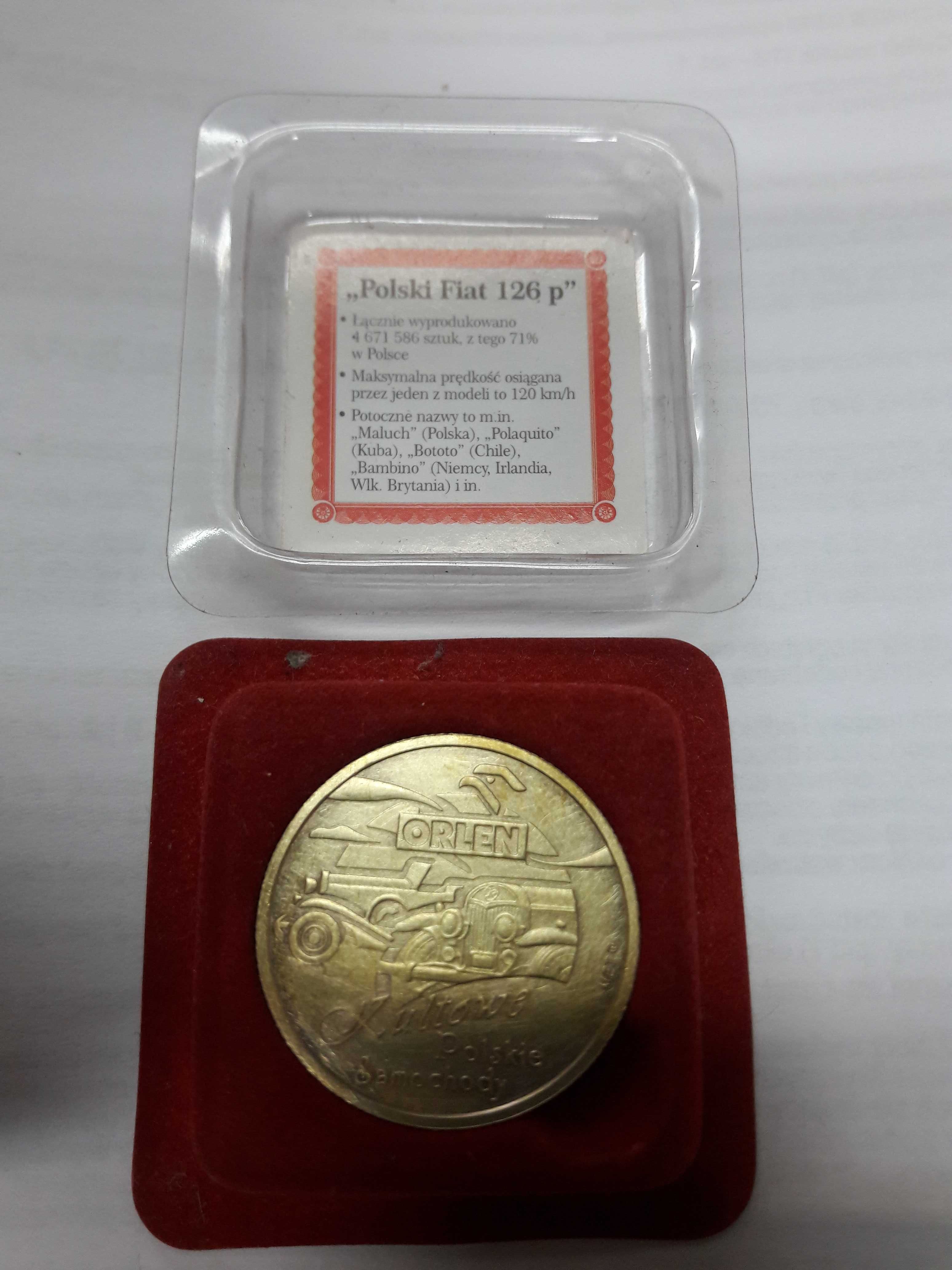 medal kolekcjonerski mały Fiat 126p z certyfikatem