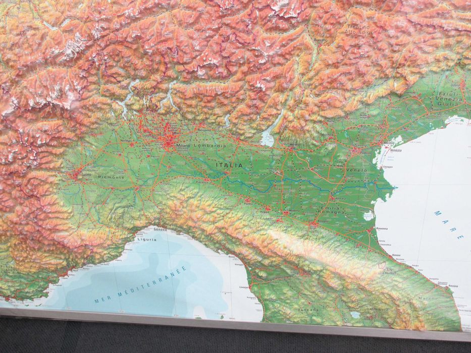 3D Mapa de relevo dos Alpes 1:200.000 com moldura de alumínio