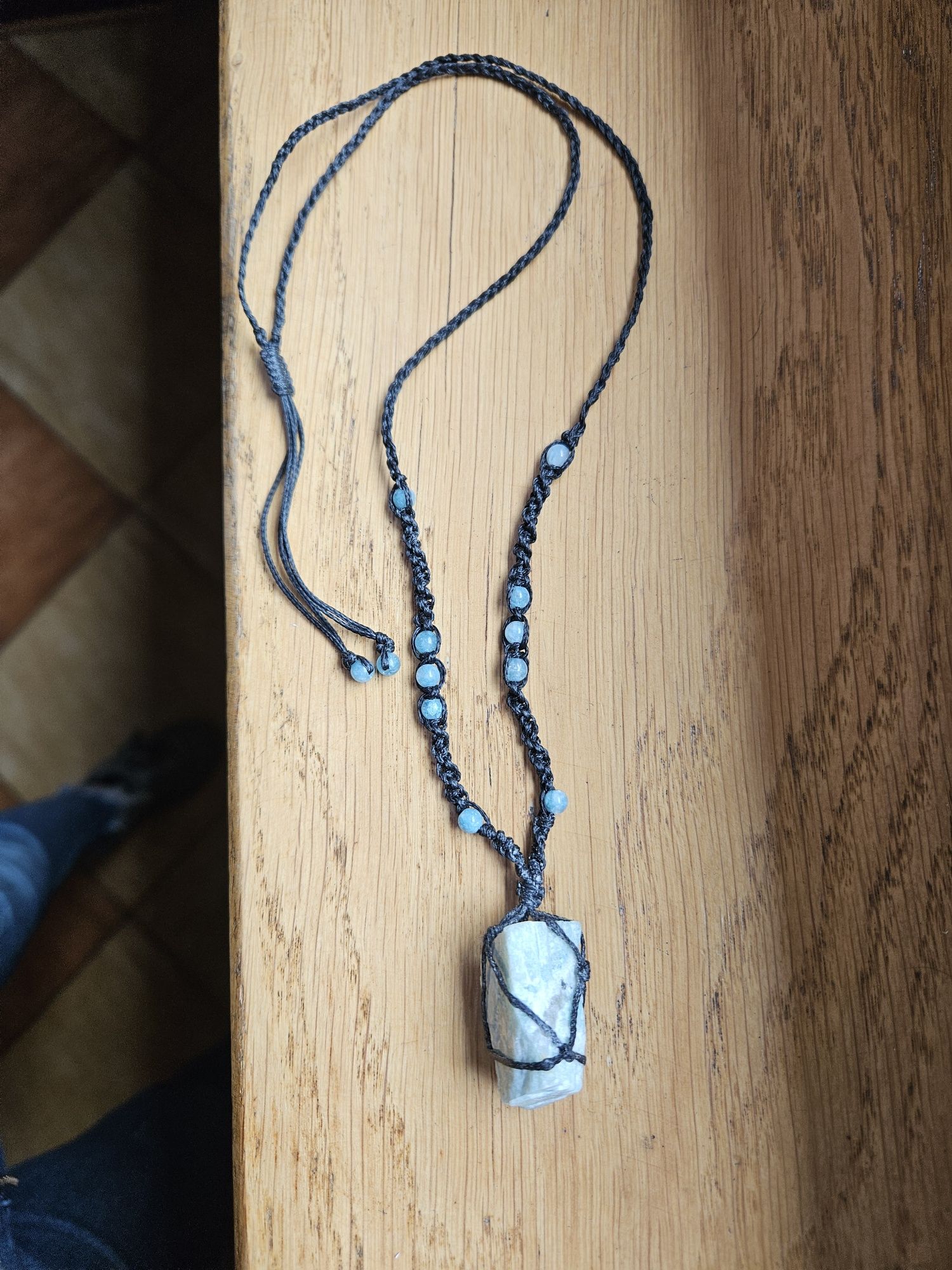 Naszyjnik pleciony makrama handmade amazonit amulet kamienie naturalne