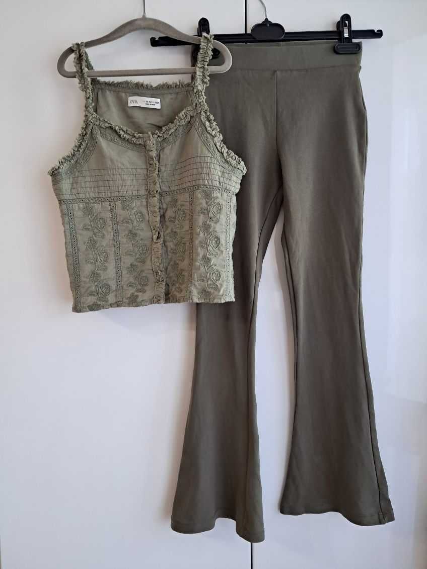 Cudny zestaw:) ażurowa bluzeczka legginsy flare roz 146/152