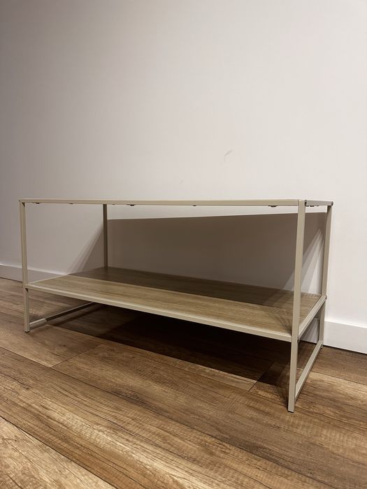 stolik kawowy biało-brązowy