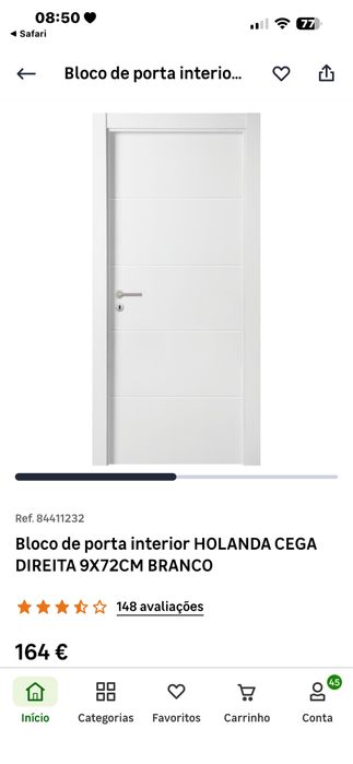 Porta interior direita 9X72CM branca